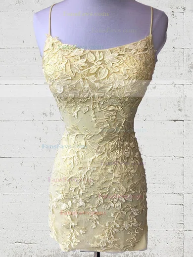 Sheath/Column Scoop Neck Tulle Lace Short/Mini Homecoming Dresses With Appliques Lace #Favs020111392