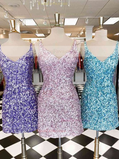 Sheath/Column V-neck Sequined Short/Mini Homecoming Dresses #Favs020111393