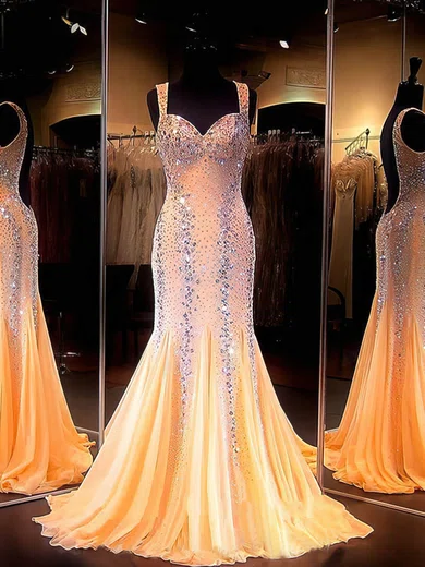 Trumpet/Mermaid Sweetheart Chiffon Sweep Train Beading Prom Dresses #Favs020101639