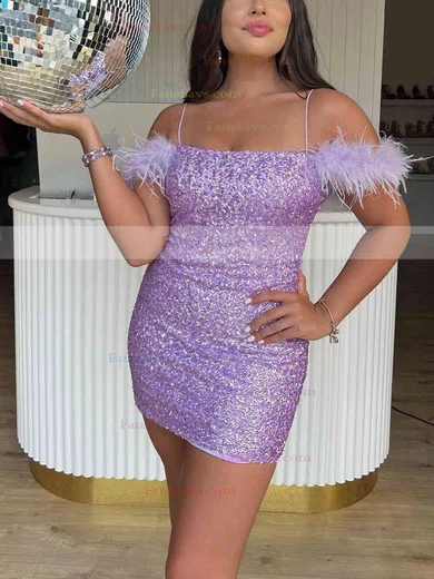 Sheath/Column Square Neckline Glitter Short/Mini Homecoming Dresses #Favs020111405