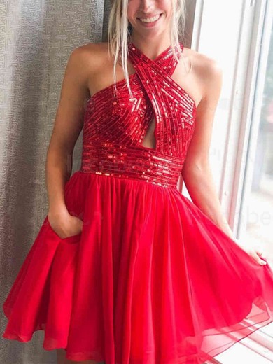 A-line V-neck Tulle Short/Mini Homecoming Dresses With Pockets #Favs020111410