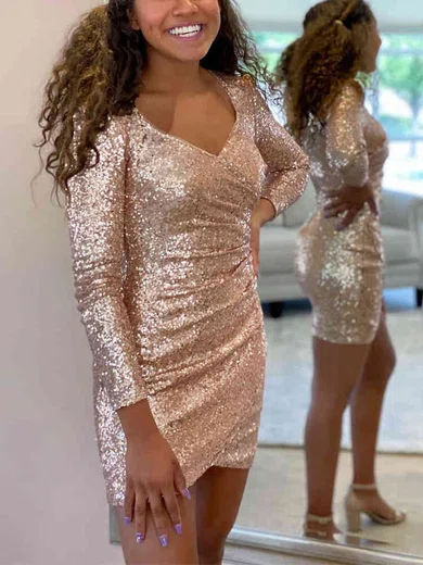 Sheath/Column V-neck Sequined Short/Mini Homecoming Dresses #Favs020111412