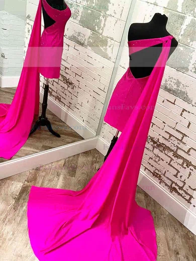 Sheath/Column One Shoulder Silk-like Satin Short/Mini Homecoming Dresses With Beading #Favs020111414