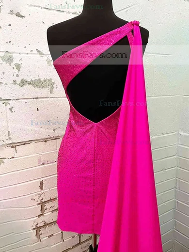 Sheath/Column One Shoulder Silk-like Satin Short/Mini Homecoming Dresses With Beading #Favs020111414