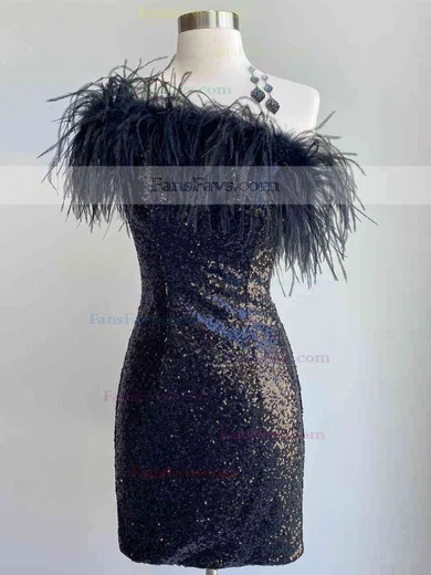 Sheath/Column One Shoulder Sequined Short/Mini Homecoming Dresses With Feathers / Fur #Favs020111415