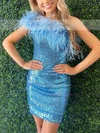 Sheath/Column One Shoulder Sequined Short/Mini Homecoming Dresses With Feathers / Fur #Favs020111415