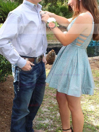 A-line V-neck Shimmer Crepe Short/Mini Homecoming Dresses #Favs020111422