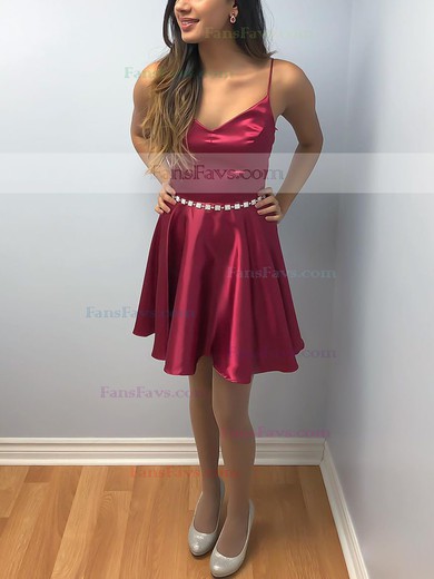 A-line Scoop Neck Silk-like Satin Short/Mini Homecoming Dresses With Sashes / Ribbons #Favs020111429