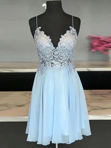 A-line V-neck Chiffon Short/Mini Homecoming Dresses With Lace #Favs020111431