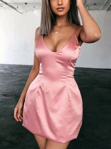 A-line V-neck Satin Short/Mini Homecoming Dresses #Favs020111433