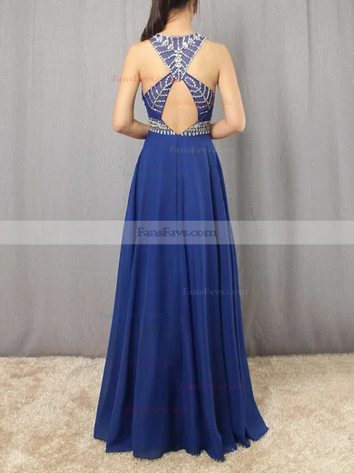 A-line Scoop Neck Chiffon Floor-length Beading Prom Dresses #Favs020101838