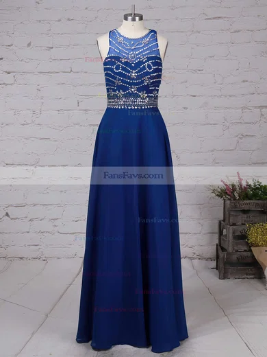 A-line Scoop Neck Chiffon Floor-length Beading Prom Dresses #Favs020101838