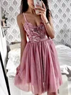 A-line V-neck Tulle Knee-length Homecoming Dresses With Sequins #Favs020111442