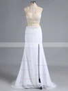Sheath/Column Halter Chiffon Sweep Train Beading Prom Dresses #Favs020101849