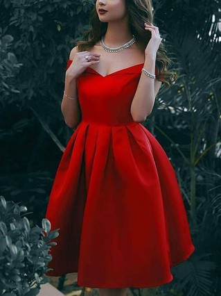 A-line Off-the-shoulder Satin Knee-length Homecoming Dresses #Favs020111450 A-line Off-the-shoulder Satin Knee-length Homecoming Dresses #Favs020111450