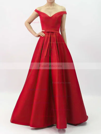 Ball Gown Off-the-shoulder Satin Sweep Train Sashes / Ribbons Prom Dresses #Favs020101855