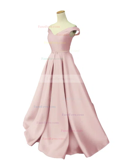 Ball Gown Off-the-shoulder Satin Sweep Train Sashes / Ribbons Prom Dresses #Favs020101855