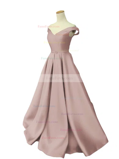 Ball Gown Off-the-shoulder Satin Sweep Train Sashes / Ribbons Prom Dresses #Favs020101855