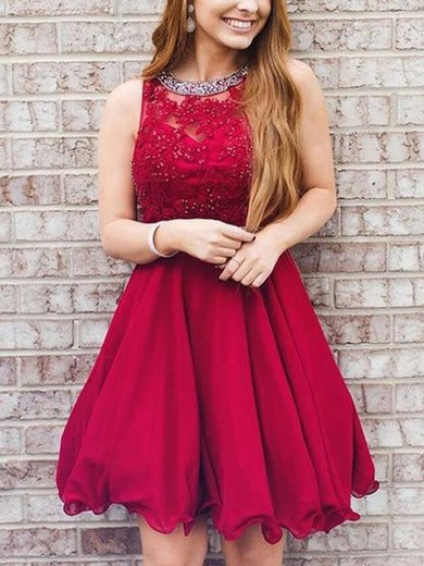 A-line Scoop Neck Chiffon Knee-length Homecoming Dresses With Beading #Favs020111458