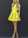 A-line Scoop Neck Satin Short/Mini Homecoming Dresses With Beading #Favs020111459