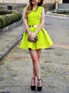 A-line Scoop Neck Satin Short/Mini Homecoming Dresses With Beading #Favs020111459