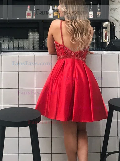 A-line Scoop Neck Silk-like Satin Knee-length Homecoming Dresses With Beading #Favs020111460