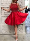 A-line Scoop Neck Silk-like Satin Knee-length Homecoming Dresses With Beading #Favs020111460