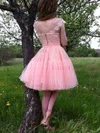 A-line Scoop Neck Tulle Knee-length Homecoming Dresses With Appliques Lace #Favs020111465