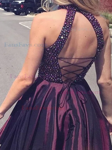 A-line High Neck Satin Short/Mini Homecoming Dresses With Pockets #Favs020111466