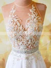 A-line Scoop Neck Chiffon Sweep Train Beading Prom Dresses #Favs020102042
