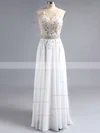 A-line Scoop Neck Chiffon Sweep Train Beading Prom Dresses #Favs020102042
