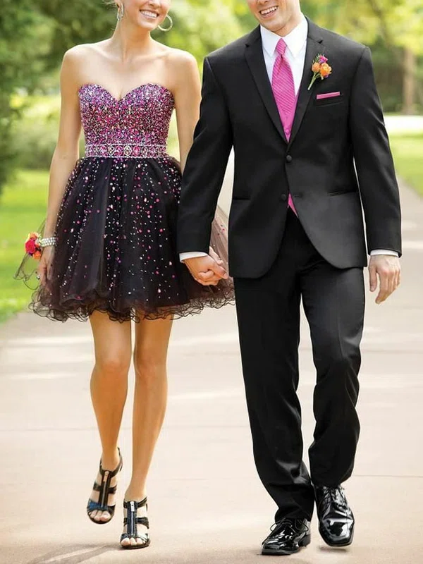 A-line Sweetheart Tulle Short/Mini Homecoming Dresses With Sashes / Ribbons #Favs020111467