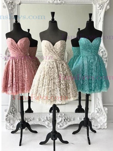 A-line Sweetheart Lace Knee-length Homecoming Dresses With Ruffles #Favs020111470