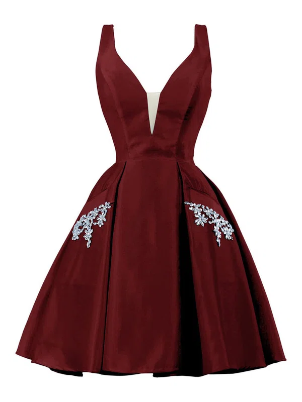 A-line V-neck Satin Knee-length Homecoming Dresses With Pockets #Favs020111274