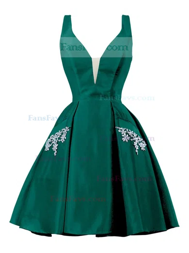 A-line V-neck Satin Knee-length Homecoming Dresses With Pockets #Favs020111274
