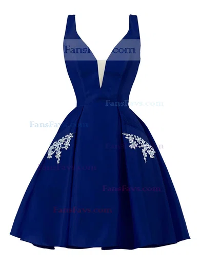 A-line V-neck Satin Knee-length Homecoming Dresses With Pockets #Favs020111274