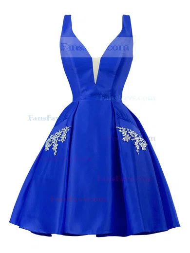 A-line V-neck Satin Knee-length Homecoming Dresses With Pockets #Favs020111274