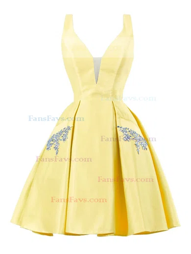 A-line V-neck Satin Knee-length Homecoming Dresses With Pockets #Favs020111274