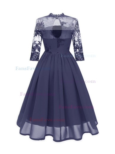 A-line High Neck Chiffon Tea-length Homecoming Dresses With Lace #Favs020111276