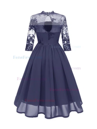 A-line High Neck Chiffon Tea-length Homecoming Dresses With Lace #Favs020111276