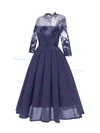 A-line High Neck Chiffon Tea-length Homecoming Dresses With Lace #Favs020111276