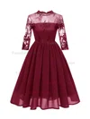 A-line High Neck Chiffon Tea-length Homecoming Dresses With Lace #Favs020111276