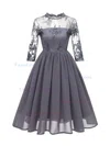 A-line High Neck Chiffon Tea-length Homecoming Dresses With Lace #Favs020111276