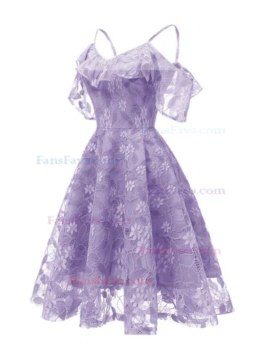 A-line Off-the-shoulder Lace Tea-length Homecoming Dresses #Favs020111277