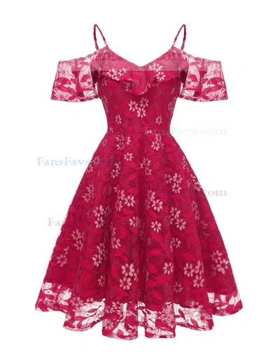 A-line Off-the-shoulder Lace Tea-length Homecoming Dresses #Favs020111277