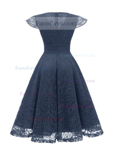 A-line V-neck Lace Tea-length Homecoming Dresses With Ruffles #Favs020111278