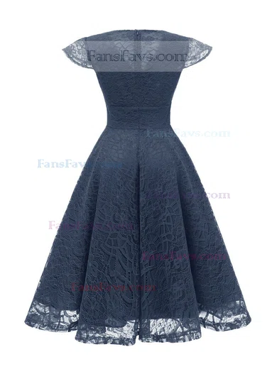 A-line V-neck Lace Tea-length Homecoming Dresses With Ruffles #Favs020111278