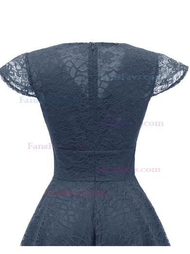 A-line V-neck Lace Tea-length Homecoming Dresses With Ruffles #Favs020111278