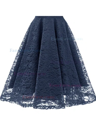A-line V-neck Lace Tea-length Homecoming Dresses With Ruffles #Favs020111278