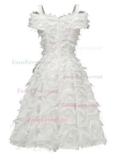 A-line Off-the-shoulder Tulle Tea-length Homecoming Dresses With Feathers / Fur #Favs020111279